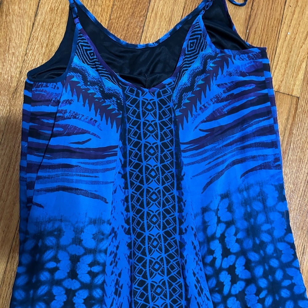 Express Blue Sheer Geometric Printed Sleeveless V Neck Maxi Dress Y2K - Picture 12 of 13
